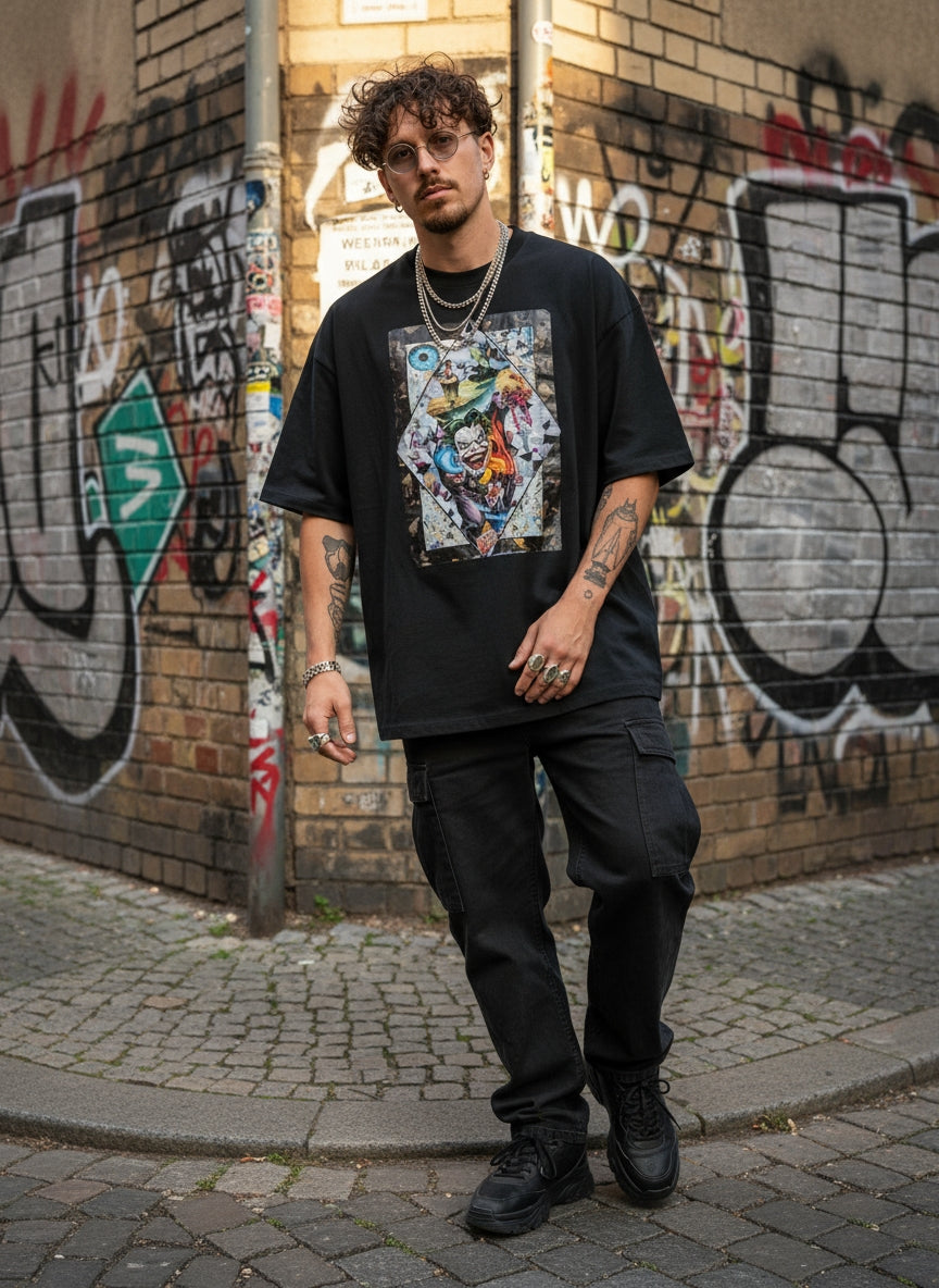 "Spielen, Einkaufen, Zuprosten, Tanzen" – Oversized T-Shirt