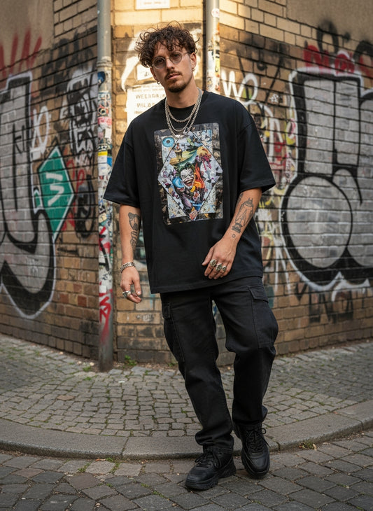 "Spielen, Einkaufen, Zuprosten, Tanzen" – Oversized T-Shirt